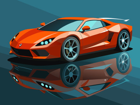 Futuristic orange sport car on dark background. Vector illustration.のイラスト素材