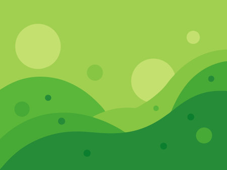 Abstract nature background with green hills and sun. Vector Illustration.のイラスト素材
