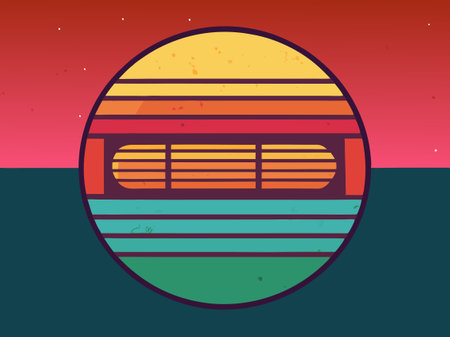 retro 80s style card with sun and wave vector illustration designのイラスト素材