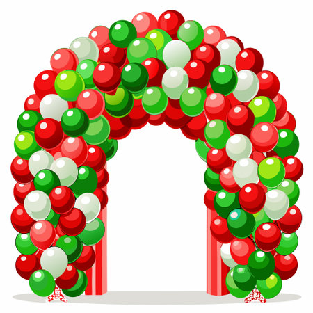 Illustration of a Christmas arch decorated with colorful balloons isolated on a white backgroundのイラスト素材