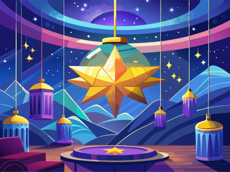 Christmas tree with balls and star. Vector illustration in flat style.のイラスト素材