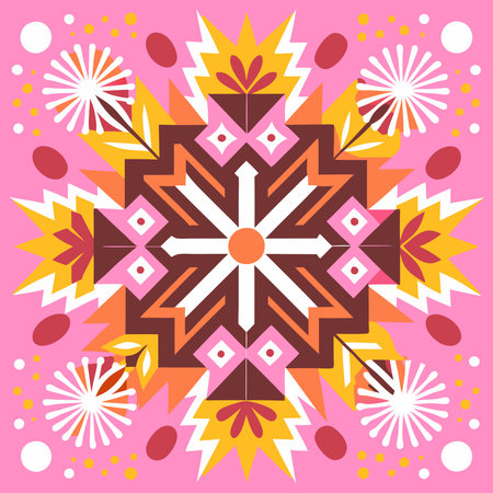 Colorful seamless pattern with snowflakes and fireworks. Vector illustration.