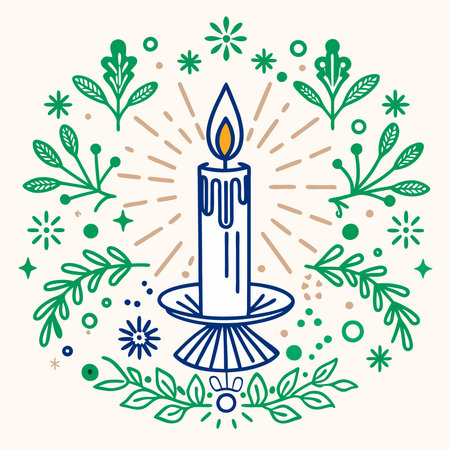 Candle with floral ornament. Hand drawn vector illustration in doodle style.のイラスト素材
