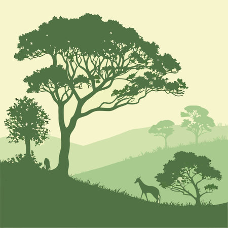 Nature background with a tree and a rainbow. Vector Illustration.のイラスト素材