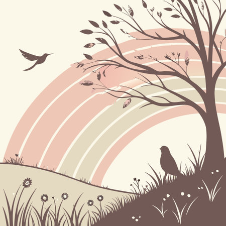 Silhouette of a tree in the meadow, vector illustrationのイラスト素材
