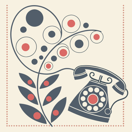 Retro telephone with floral pattern, vector illustration in retro style.のイラスト素材