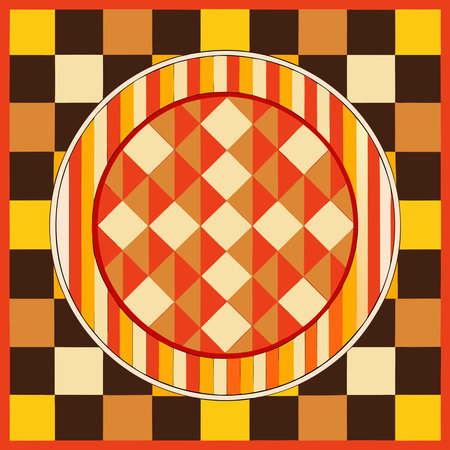 Vector illustration of a checkered pattern with a round frame.のイラスト素材