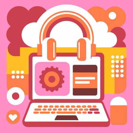 A sleek design showcasing a gradient background with a laptop and headphones, symbolizing modern workspaces, remote work, and digital creativity. Ideal for technology, productivity, and lifestyle themes.のイラスト素材