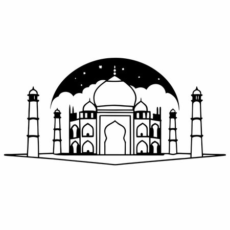 A graceful silhouette of the Taj Mahal, symbolizing love and architectural brilliance. Perfect for cultural, historical, and travel-themed projects.のイラスト素材