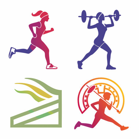 A vibrant collection of fitness-inspired learning icons enhanced with colorful gradients, symbolizing the fusion of physical health and education. Ideal for wellness branding, fitness apps, and educational content.のイラスト素材