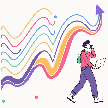 A dynamic design featuring vibrant gradient waves combined with IT course visuals, symbolizing innovation, technology, and futuristic learning. Perfect for educational platforms, tech branding, or promotional materials.のイラスト素材