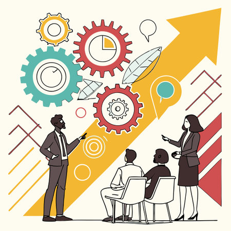 A sleek and professional design featuring abstract geometric shapes, symbolizing innovation and structure in business training. Ideal for corporate presentations, training programs, and branding materials.のイラスト素材