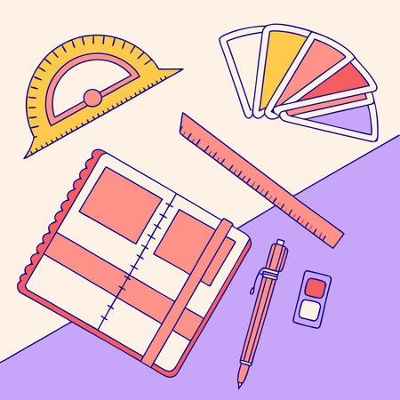 A vibrant and modern design featuring fashion learning tools enhanced with abstract color tones, symbolizing creativity, innovation, and the art of style. Ideal for fashion courses, branding, and design projects.のイラスト素材