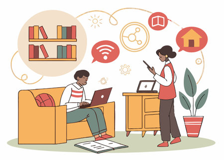 Learn from the comfort of your home with our engaging online courses. From professional development to creative skills, explore a wide range of interactive learning opportunities tailored to your needs.のイラスト素材