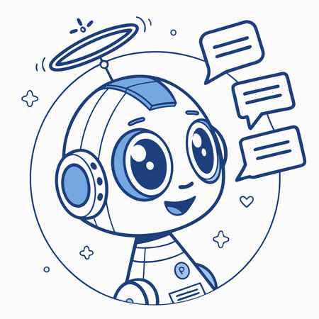 Design an engaging AI assistant icon that represents a smart, approachable, and interactive chatbot. Perfect for websites, apps, and customer support platforms, this icon symbolizes innovation and connectivity.のイラスト素材