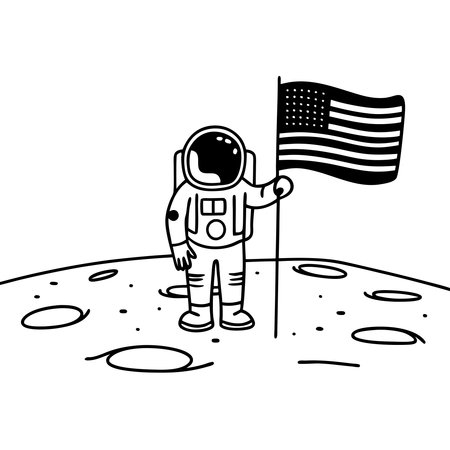 An astronaut holding a flag on extraterrestrial terrain embodies the spirit of exploration, achievement, and human resilience. This design captures the essence of space travel, celebrating milestones and inspiring curiosity about the universe.のイラスト素材