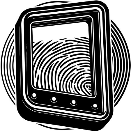 A sleek silhouette of a biometric fingerprint scanner embodies cutting-edge security and identity verification technology. This design highlights innovation in personal identification, ensuring secure, efficient, and modern authentication solutions.のイラスト素材
