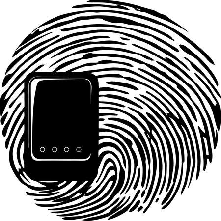 A sleek silhouette of a biometric fingerprint scanner embodies cutting-edge security and identity verification technology. This design highlights innovation in personal identification, ensuring secure, efficient, and modern authentication solutions.のイラスト素材