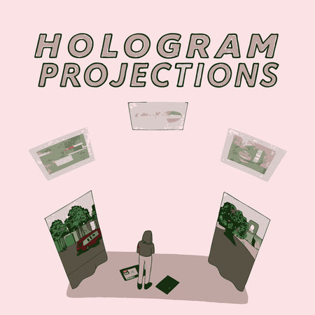 Minimalist silhouettes of hologram projections, symbolizing cutting-edge technology, virtual displays, and futuristic innovation. Perfect for tech branding, sci-fi concepts, and creative design projects.のイラスト素材