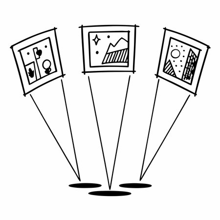 Minimalist silhouettes of hologram projections, symbolizing cutting-edge technology, virtual displays, and futuristic innovation. Perfect for tech branding, sci-fi concepts, and creative design projects.のイラスト素材