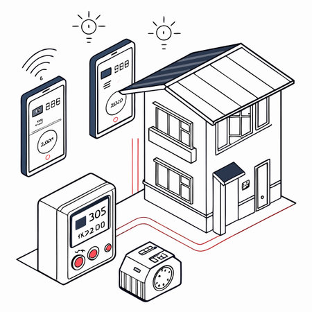 Minimalist silhouettes of smart energy meters, representing advanced technology, energy efficiency, and modern power management solutions. Ideal for tech branding, sustainability campaigns, and smart grid projects.のイラスト素材