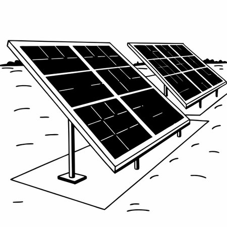 Explore the elegance of solar panel grid silhouettes, representing clean energy solutions and sustainable power innovations for a greener future.のイラスト素材