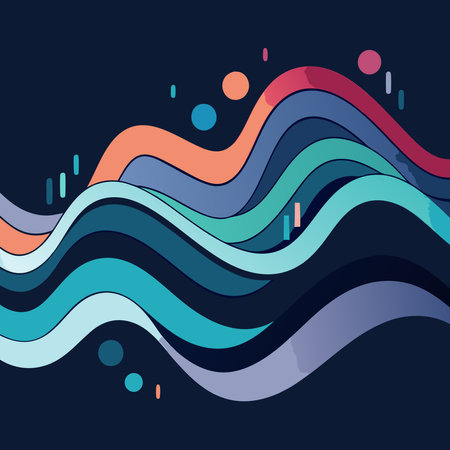 A dynamic representation of abstract waves symbolizing the seamless flow of data. This design captures the essence of digital communication, information transfer, and the interconnected world of technology.のイラスト素材