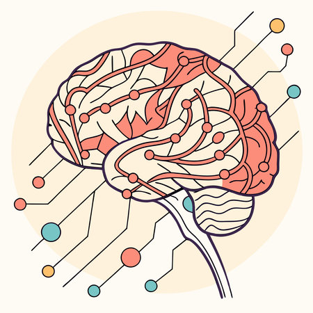 A captivating design featuring AI brains with neural connections repeating in various sizes. This pattern symbolizes the complexity, scalability, and interconnected nature of artificial intelligence and neural networks.のイラスト素材
