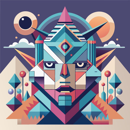 A captivating display of AI-generated art featuring abstract geometric patterns. This design merges creativity with machine precision, showcasing the power of artificial intelligence in crafting modern and futuristic visuals.のイラスト素材