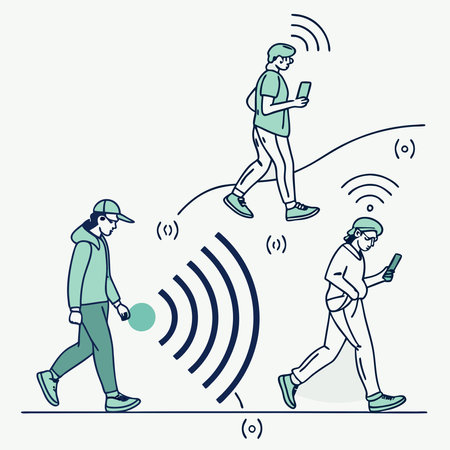 Wireless connection concept. People running and using smartphones, vector illustration.のイラスト素材