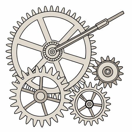 A captivating vector of intricately arranged gears and levers, symbolizing engineering, mechanics, and innovation in technology.のイラスト素材