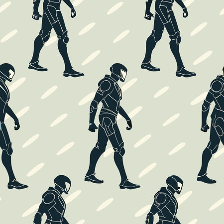 A seamless vector featuring repeating humanoid robot silhouettes, symbolizing advanced robotics, AI, and futuristic technology.のイラスト素材