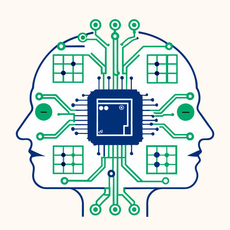 Futuristic vector illustration of microchips shaped like robot heads, perfect for AI, tech, and...