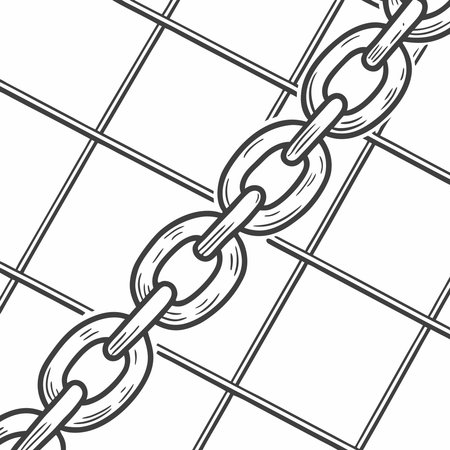 Linked chains forming seamless grid vector patterns, perfect for modern, scalable, and interconnected design projects.のイラスト素材