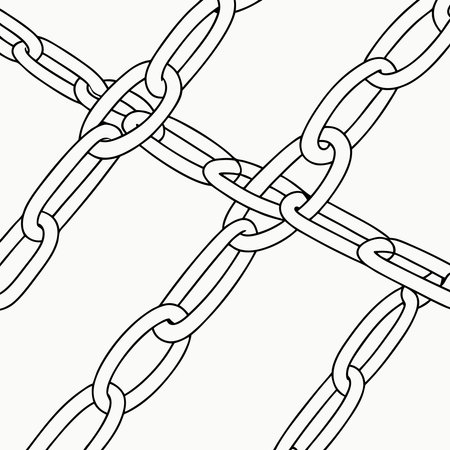Linked chains forming seamless grid vector patterns, perfect for modern, scalable, and interconnected design projects.のイラスト素材