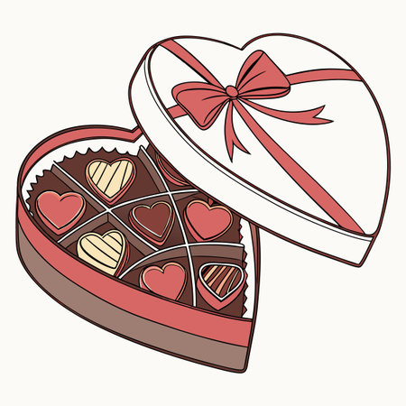 A delightful vector illustration of a chocolate box filled with heart-shaped treats, perfect for romantic designs.のイラスト素材