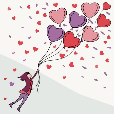 A vibrant vector illustration of heart-shaped confetti scattering, ideal for romantic, festive, and celebratory designs.のイラスト素材