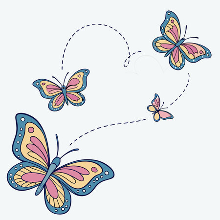 A mesmerizing vector illustration of colorful butterflies forming a heart shape, symbolizing love and nature's beauty.のイラスト素材