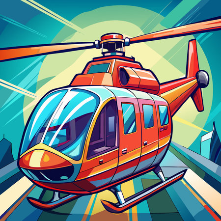 A modern helicopter vector showcasing rotating blades and a sleek glass cockpit for aviation enthusiasts.のイラスト素材