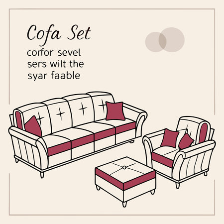 A stylish sofa set with modular seating and luxurious velvet upholstery for comfort and elegance.のイラスト素材