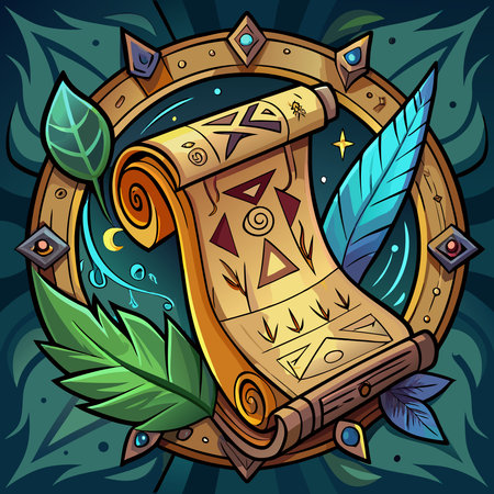A mystical ancient scroll with mysterious runes, perfect for fantasy-themed designs and illustrations.のイラスト素材
