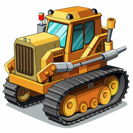 Bulldozer with tracked wheels on white background used for construction and earthmoving.のイラスト素材