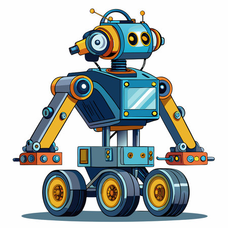 Industrial robot on wheels isolated on white background, designed for automation and mobility.のイラスト素材