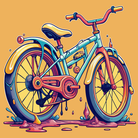Bicycle with melting wheels in a surreal and imaginative abstract artistic design.のイラスト素材