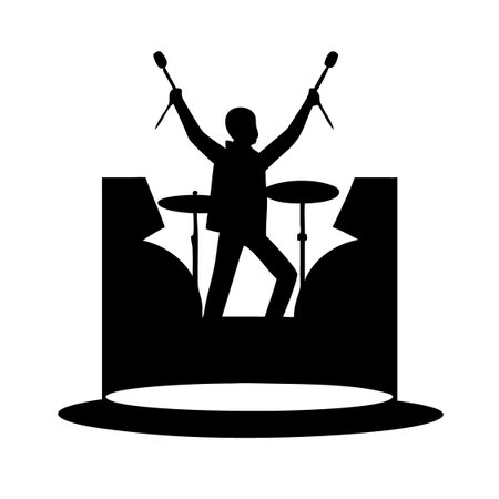 musician silhouette with drum set on white background vector illustration graphic designのイラスト素材