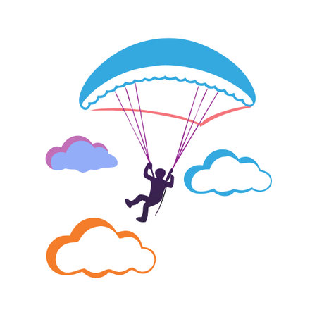 Parachutist flying in the sky with clouds, vector illustrationのイラスト素材