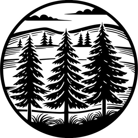 Pine Trees.Vector Illustration ready for vinyl cutting on white background.のイラスト素材