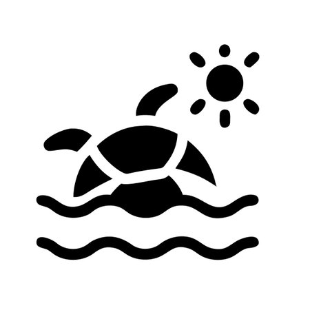 Turtle swimming in the sea vector illustration, solid design icon.のイラスト素材