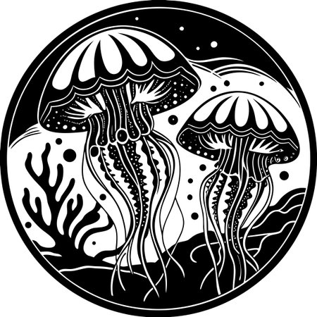 Jellyfish and seaweed. Vector illustration ready for vinyl cutting.のイラスト素材