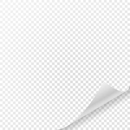 White sheet of paper with curved corner and with shadow on transparent background.のイラスト素材